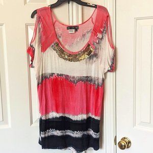Tru Luxe Jeans Cold Shoulder Pink and Black top